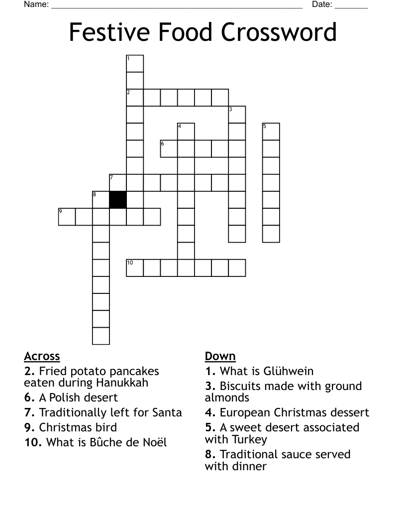 Festive Food Crossword - Wordmint throughout Christmas Delicacy Crossword Clue