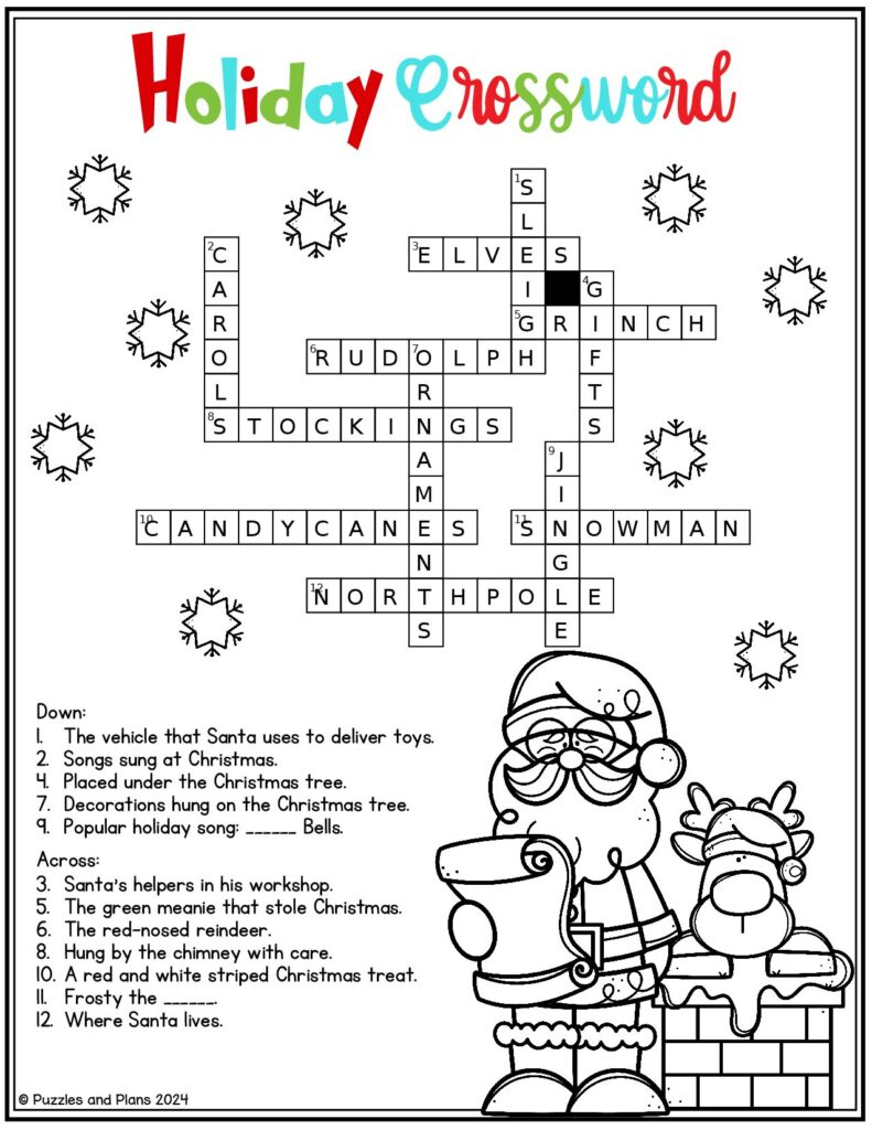 Free Holiday Crossword Printable To Print - Puzzlesandplans with Free Christmas Season Crossword