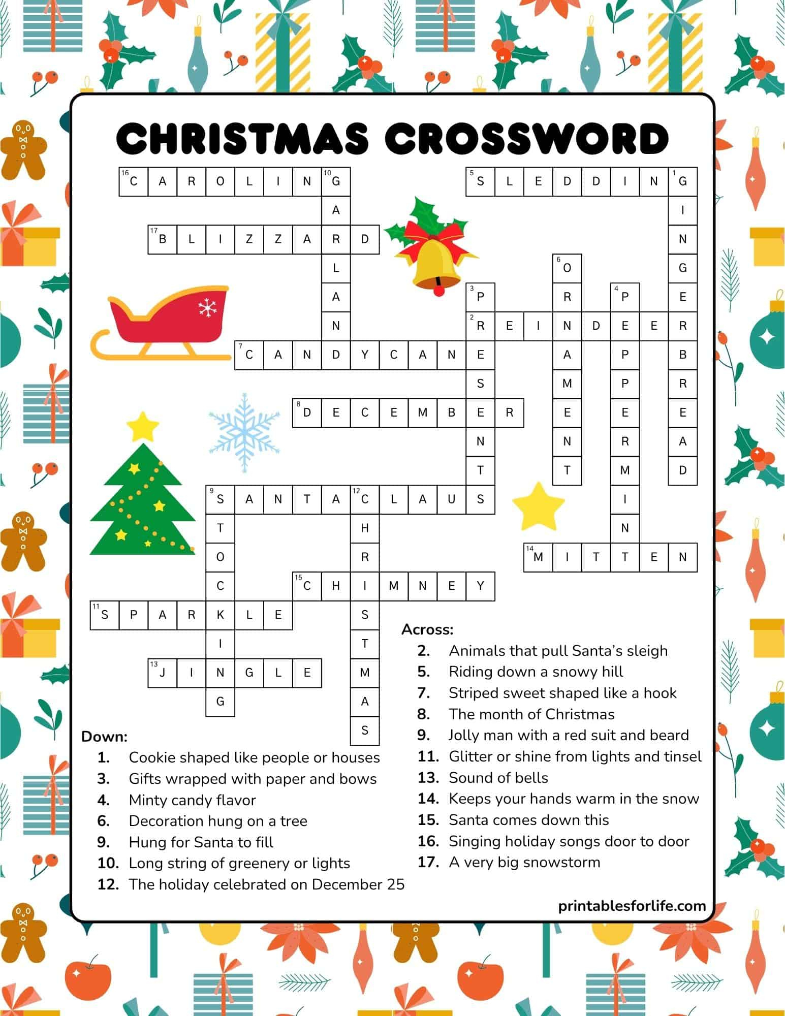 Free Printable Christmas Crossword Puzzle For Kids for Christmas Song Daily Themed Crossword