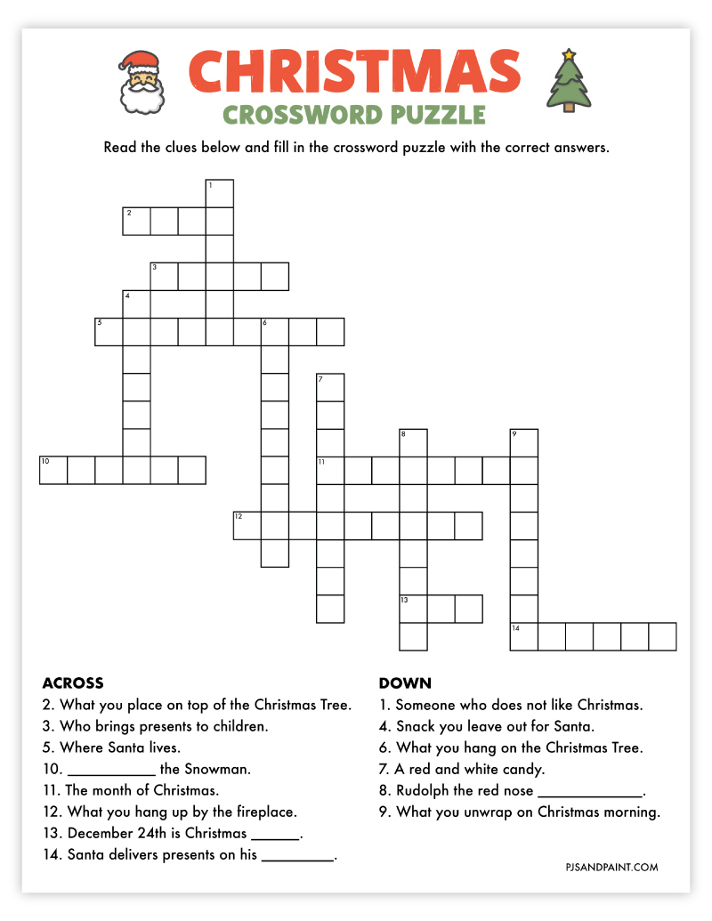 Free Printable Christmas Crossword Puzzle - Pjs And Paint intended for Christmas Party Game Crossword