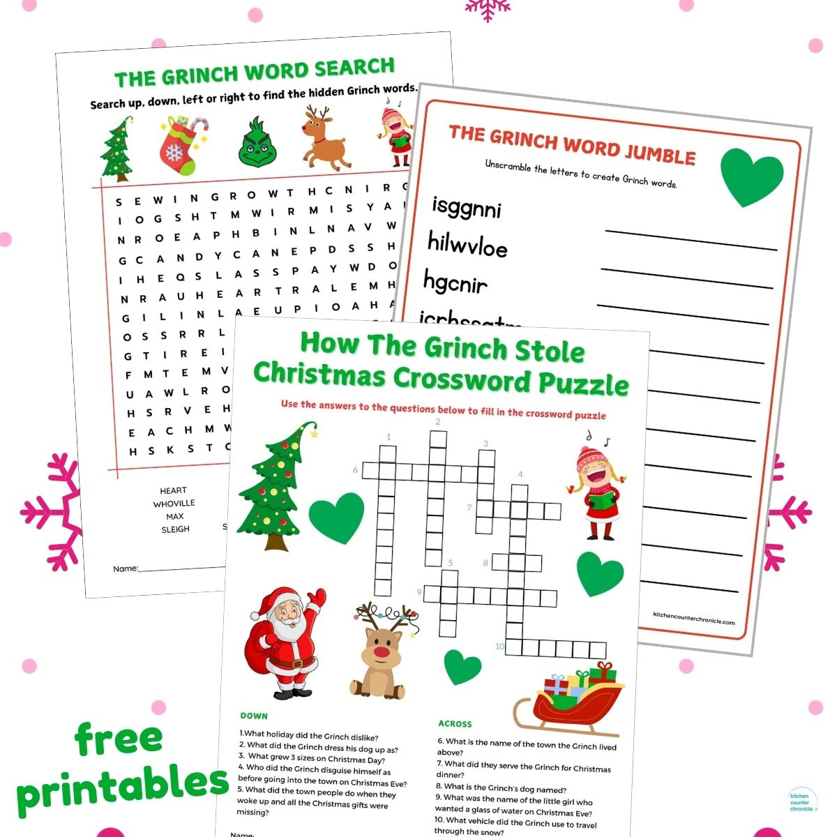 Free Printable The Grinch Word Games throughout Christmas Travelers Crossword Clue