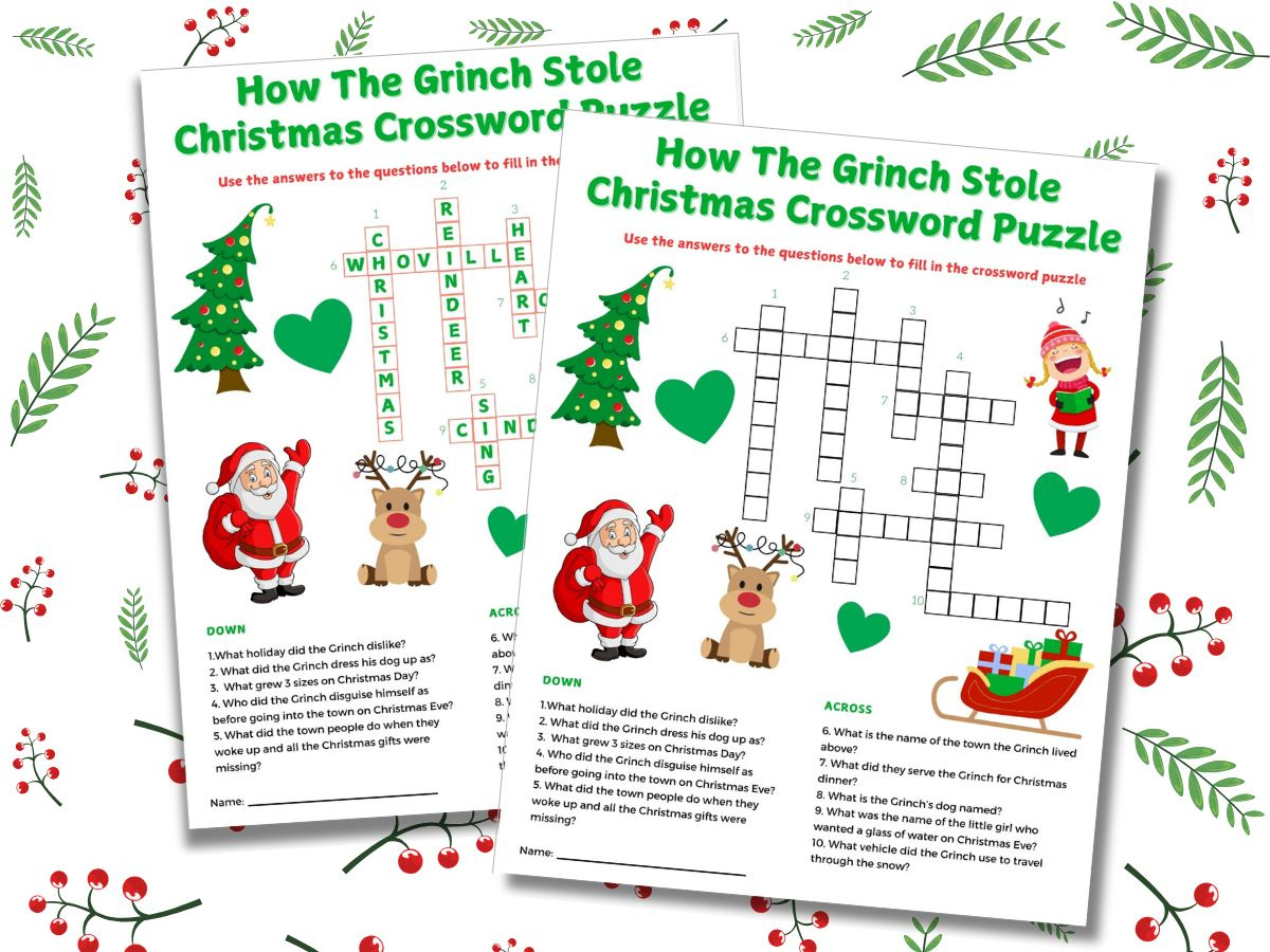 Free Printable The Grinch Word Games throughout How the Grinch Stole Christmas Crossword Puzzle Answer Key