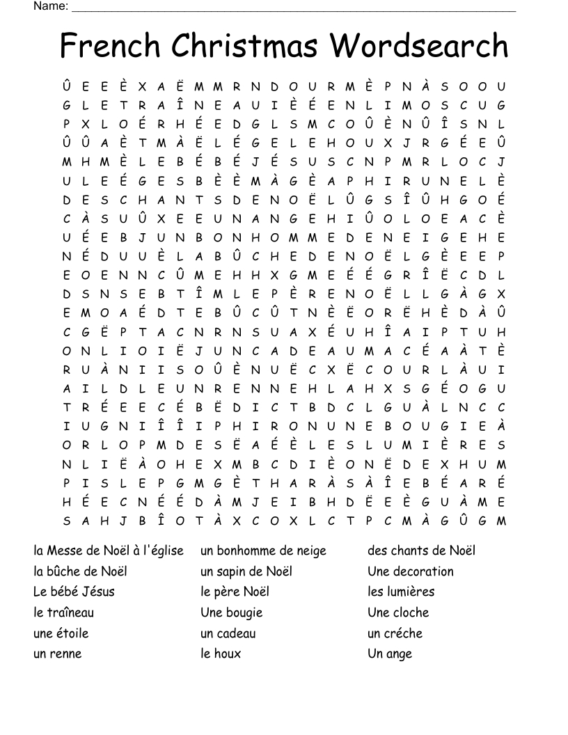 French Christmas Wordsearch - Wordmint intended for French Christmas Crossword Puzzle