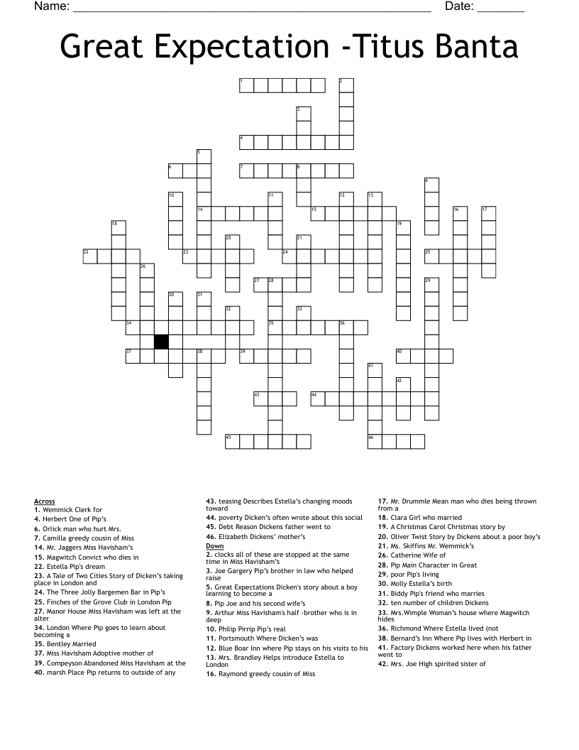 Great Expectation -Titus Banta Crossword - Wordmint for A Christmas Story Best Lines Crossword Answers