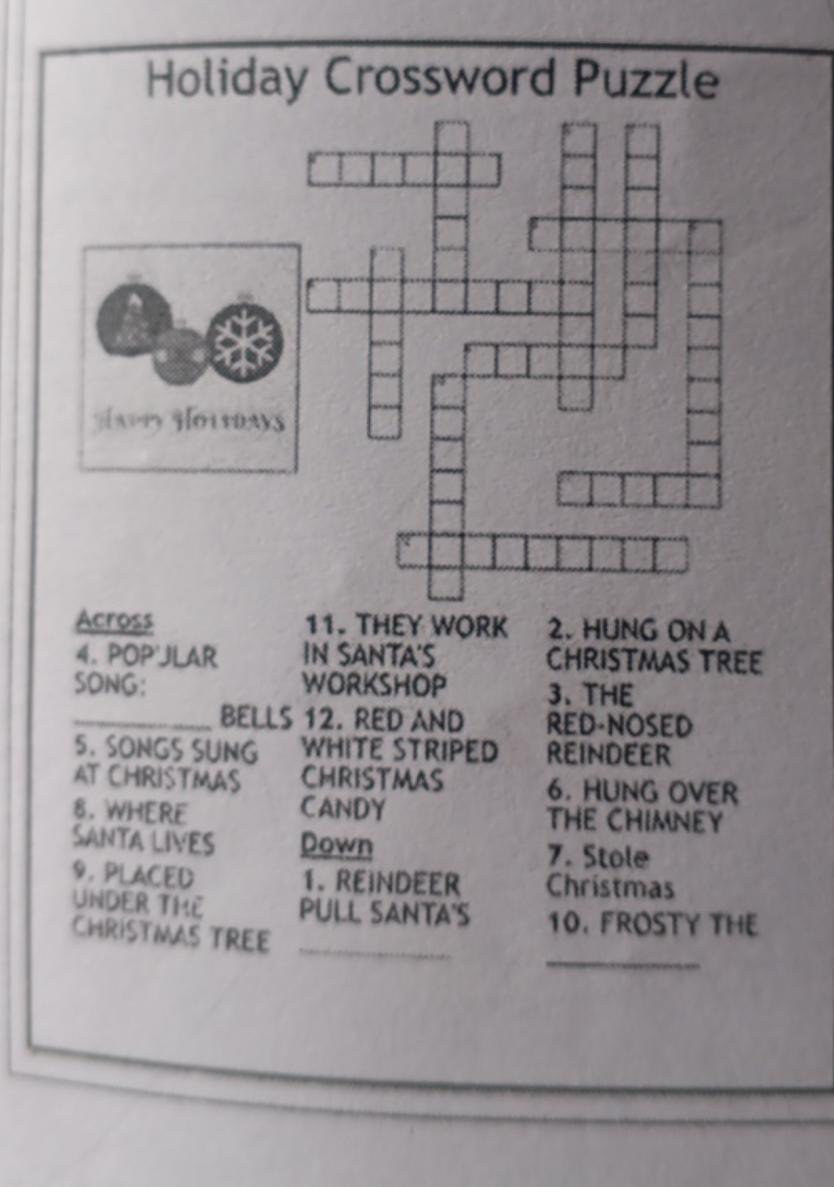 here is a holiday crossword puzzle across popular song bells with popular christmas song crossword Here Is A Holiday Crossword Puzzle. Across Popular Song: __ Bells with Popular Christmas Song Crossword