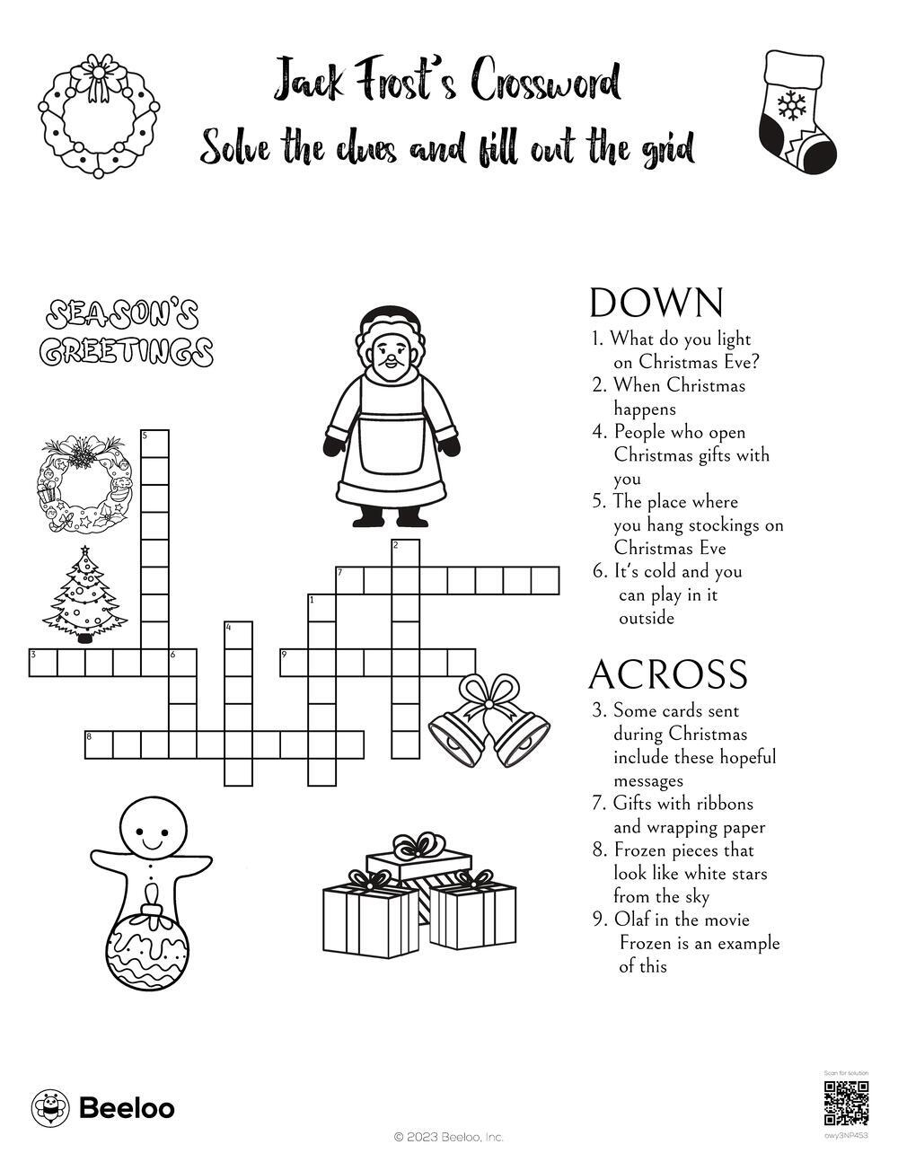 Jack Frost&amp;#039;S Crossword • Beeloo Printable Crafts And Activities intended for From Which Christmas Lights Might Hang Crossword