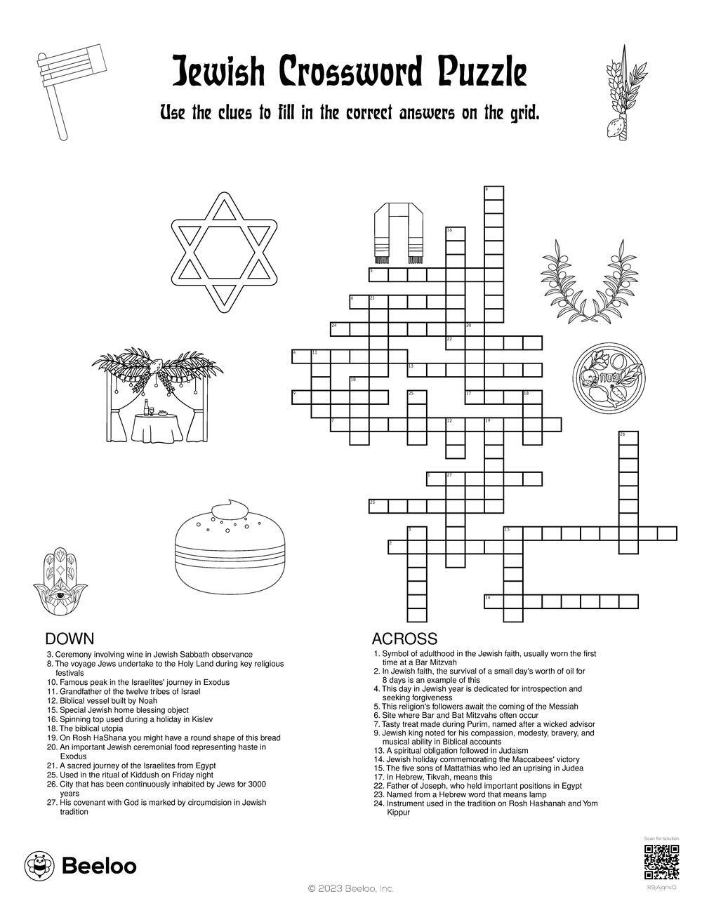 Jewish-Themed Crossword Puzzles • Beeloo Printable Crafts And in Christmas Eve Cuisine For Jews Crossword