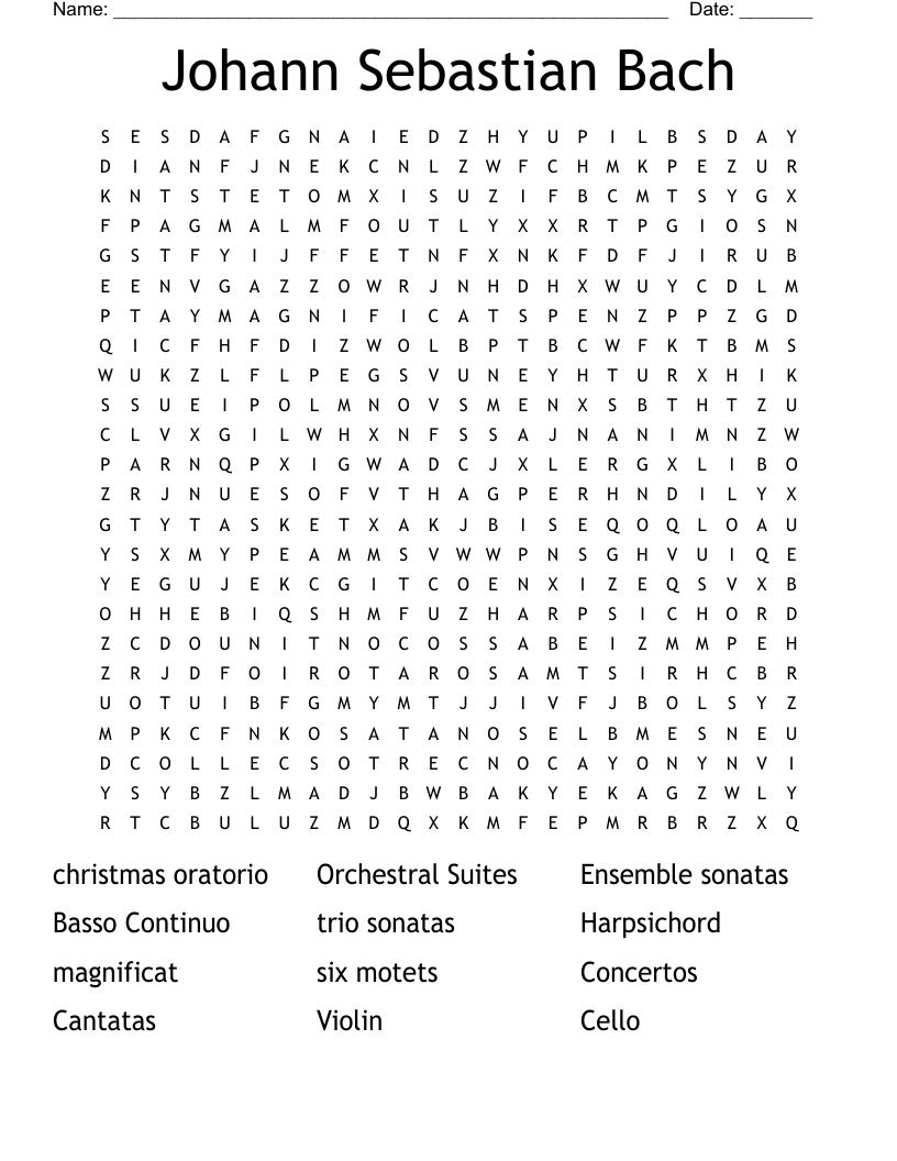 Johann Sebastian Bach Word Search - Wordmint within Bach Wrote One For Christmas Crossword
