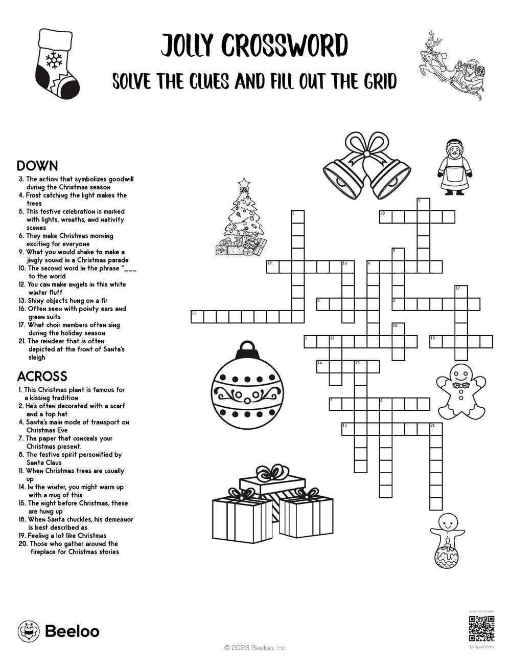 Jolly Crossword • Beeloo Printable Crafts And Activities For Kids throughout Felt in the Christmas Spirit Crossword Clue