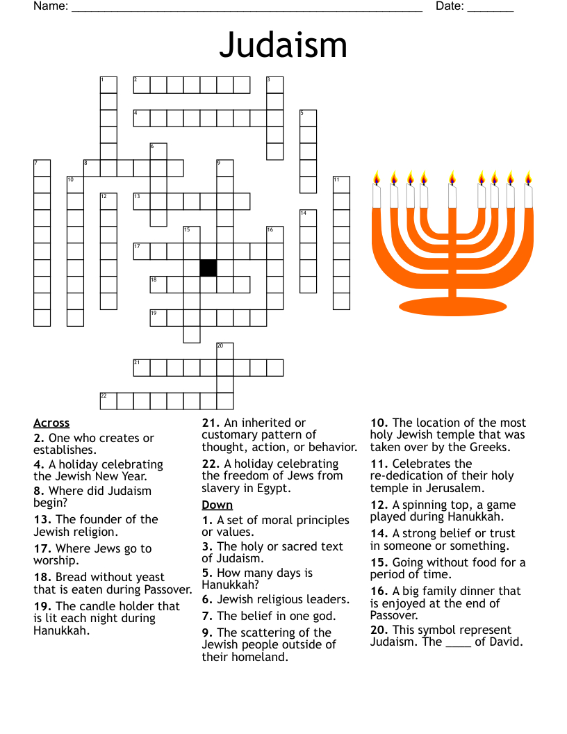 Judaism Crossword - Wordmint inside Christmas Eve Cuisine For Jews Crossword