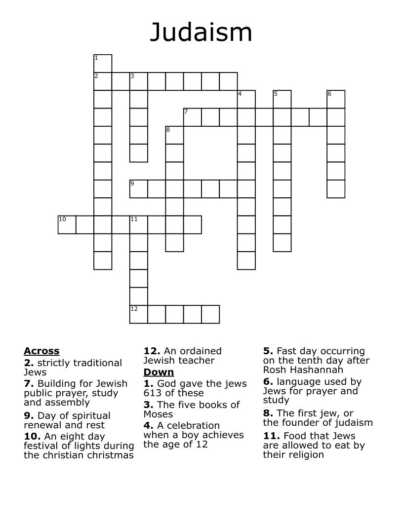 Judaism Crossword - Wordmint throughout Christmas Eve Cuisine For Jews Crossword