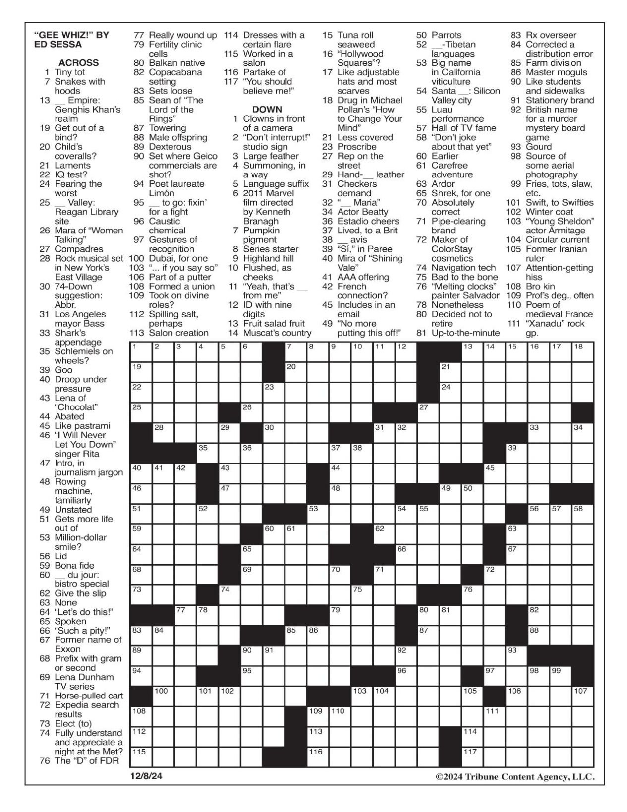 la times crossword dec 8 2024 crosswords yakimaherald within christmas party la times crossword clue La Times Crossword: Dec. 8, 2024 | Crosswords | Yakimaherald within Christmas Party La Times Crossword Clue