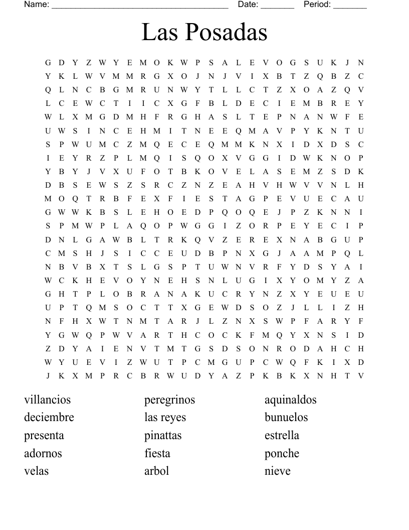 Las Posadas Word Search - Wordmint with regard to Posadas Christmas Tradition Crossword