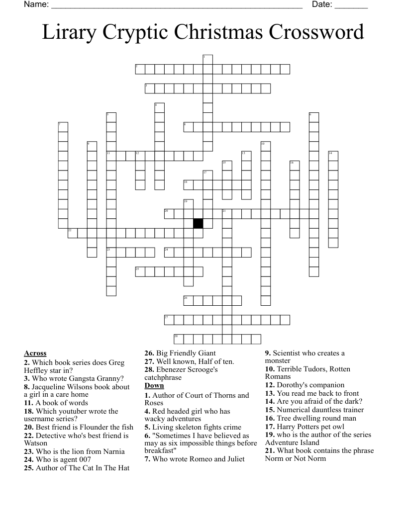 Lirary Cryptic Christmas Crossword - Wordmint throughout White Christmas Star Crossword