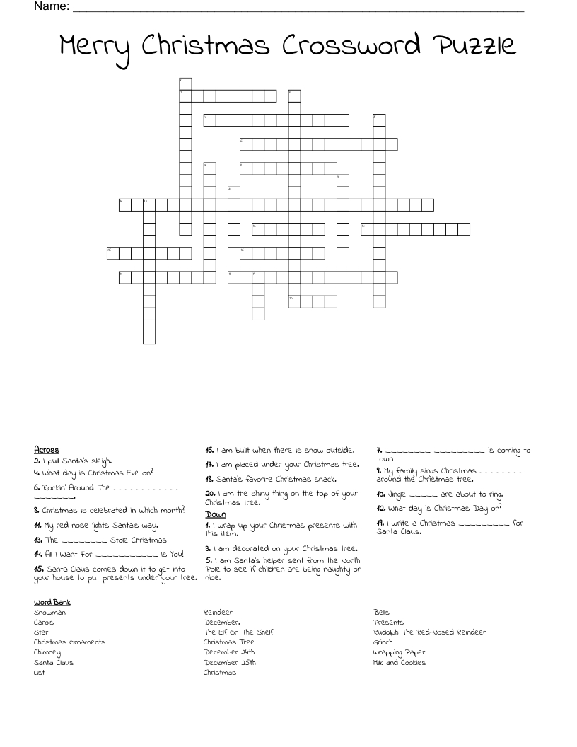 Merry Christmas Crossword Puzzle - Wordmint regarding Christmas Crossword Puzzle For Adults With Answers