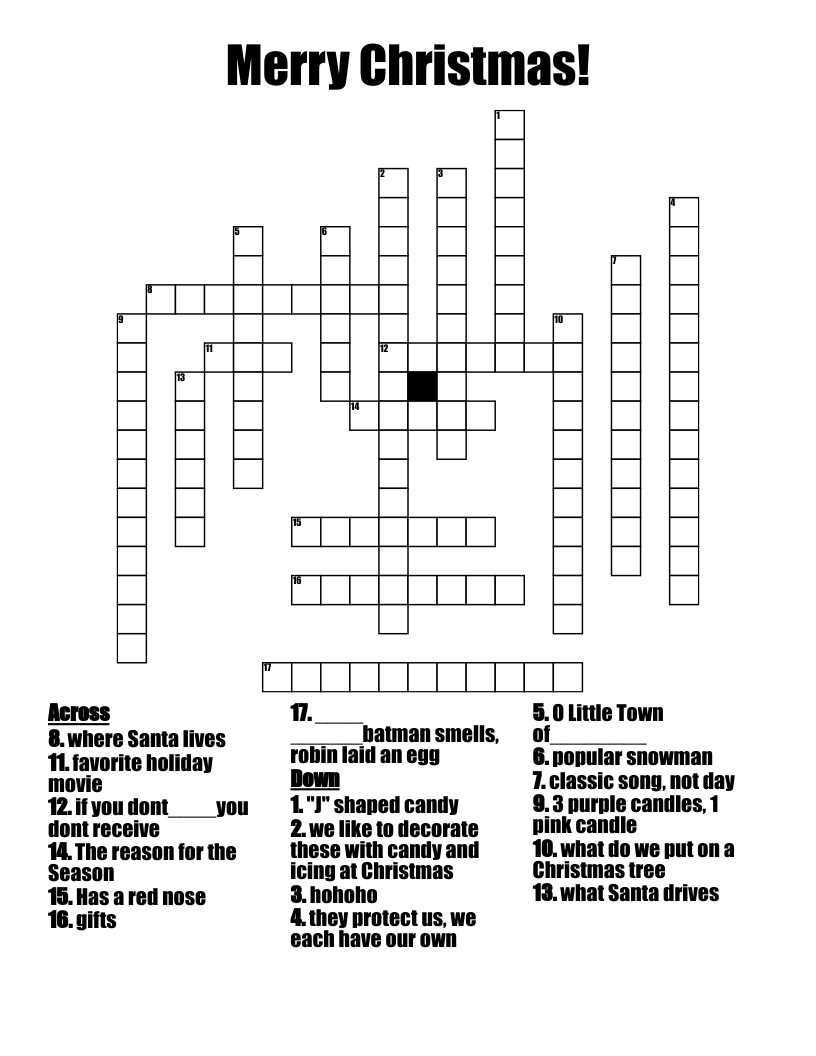Merry Christmas! Crossword - Wordmint inside Merry Christmas Crossword Puzzle Answer Key