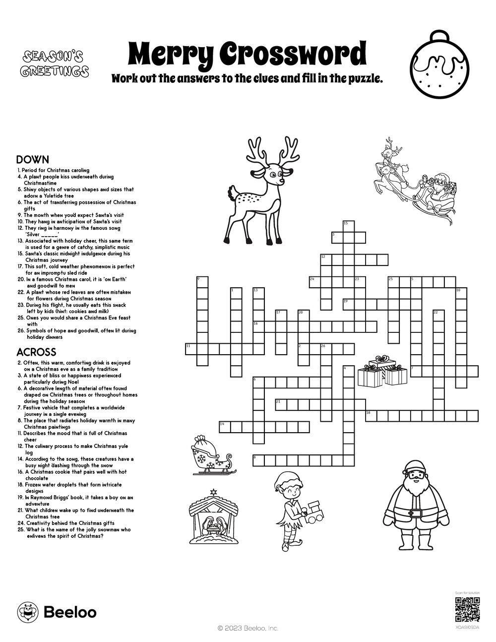 Merry Crossword • Beeloo Printable Crafts And Activities For Kids for Christmas Tree Often Crossword