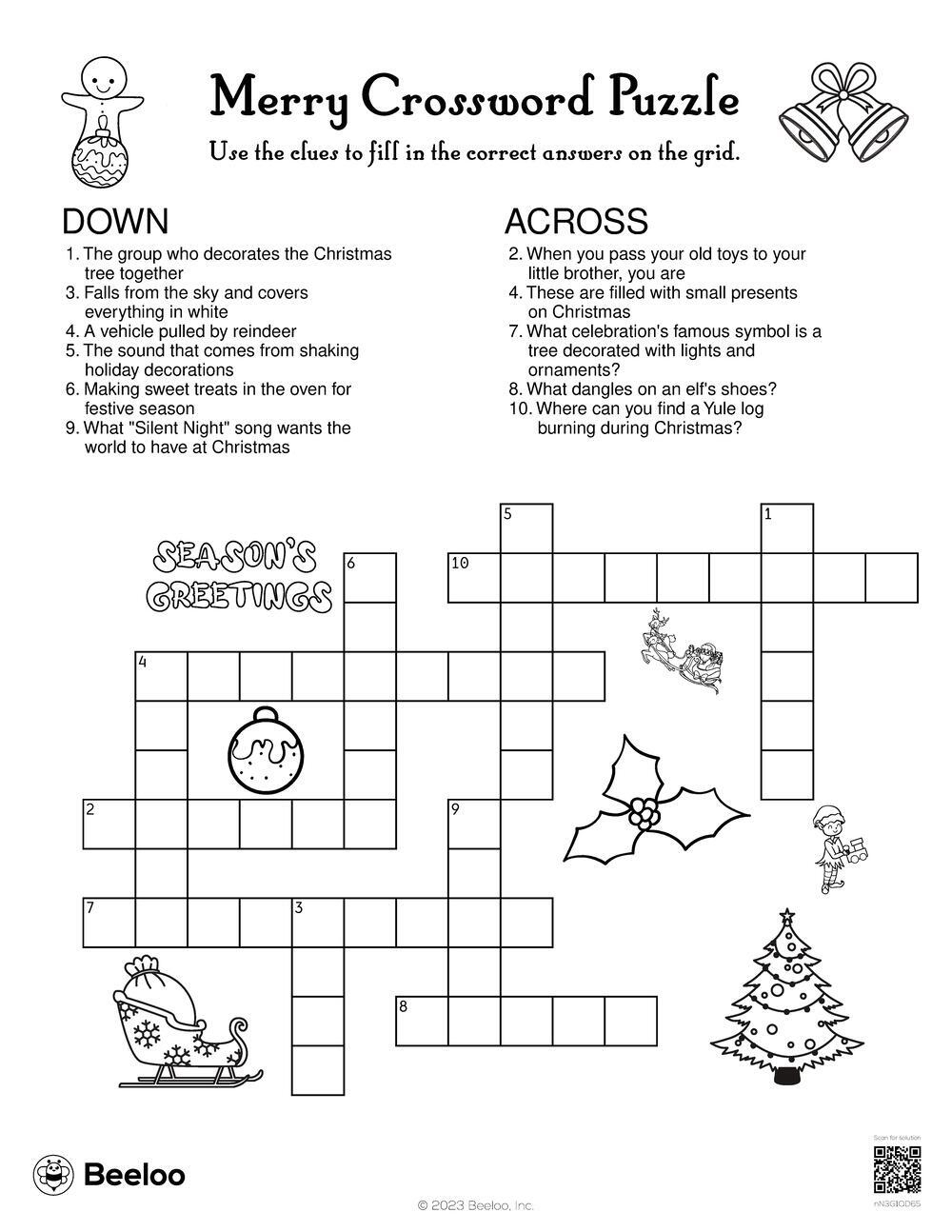 Merry Crossword Puzzle • Beeloo Printable Crafts And Activities in Decorates As a Christmas Tree Crossword