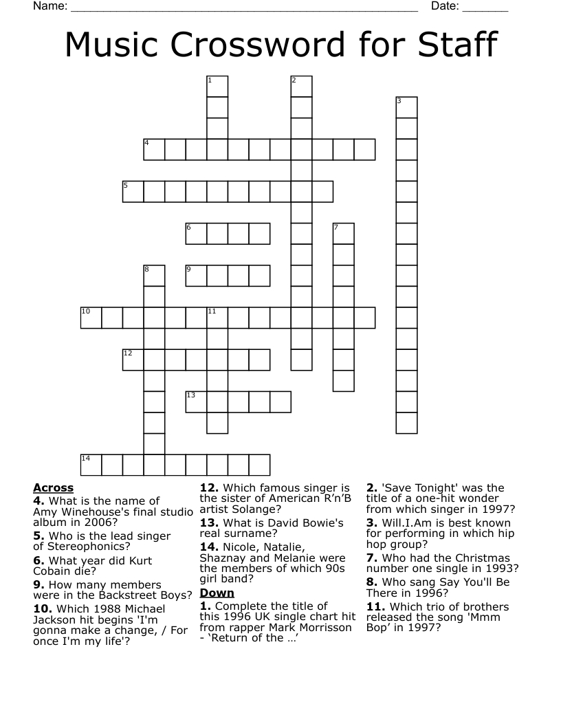 music crossword for staff wordmint regarding one of a christmas trio crossword Music Crossword For Staff - Wordmint regarding One Of A Christmas Trio Crossword