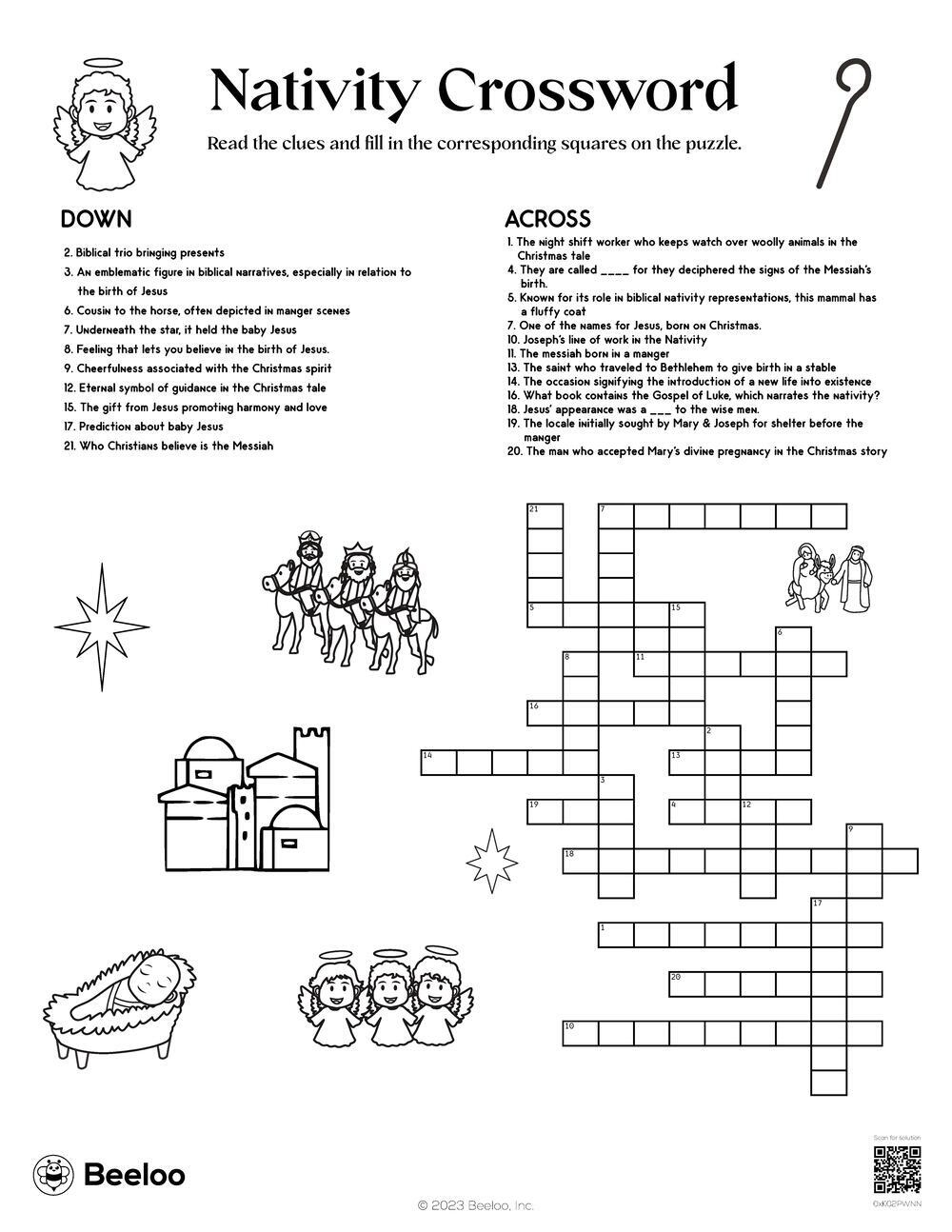 Nativity-Themed Crossword Puzzles • Beeloo Printable Crafts And pertaining to The Christmas Story Crossword Puzzle