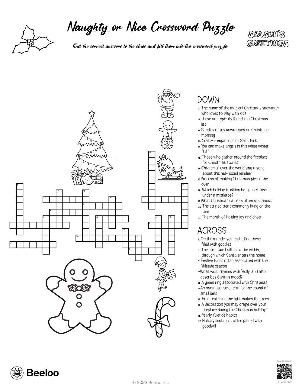 Naughty Or Nice Crossword Puzzle • Beeloo Printable Crafts And inside Christmas Song Crossword