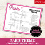 Paris Crossword Puzzle Printable Game, Fun Travel Theme Birthday In Christmas In Paris Crossword Clue