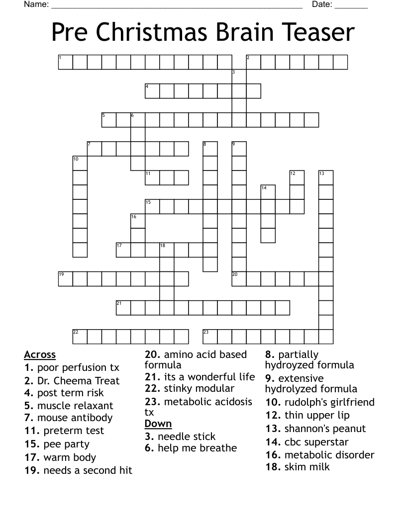 Pre Christmas Brain Teaser Crossword - Wordmint inside Post Christmas Event Crossword Clue