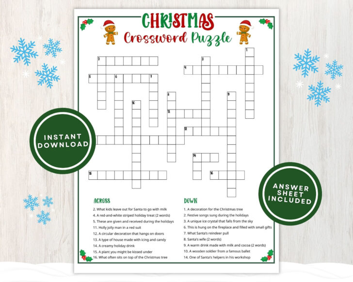 Christmas Crossword Puzzle For Elementary Students Christmas Crossword Puzzle For Elementary Students