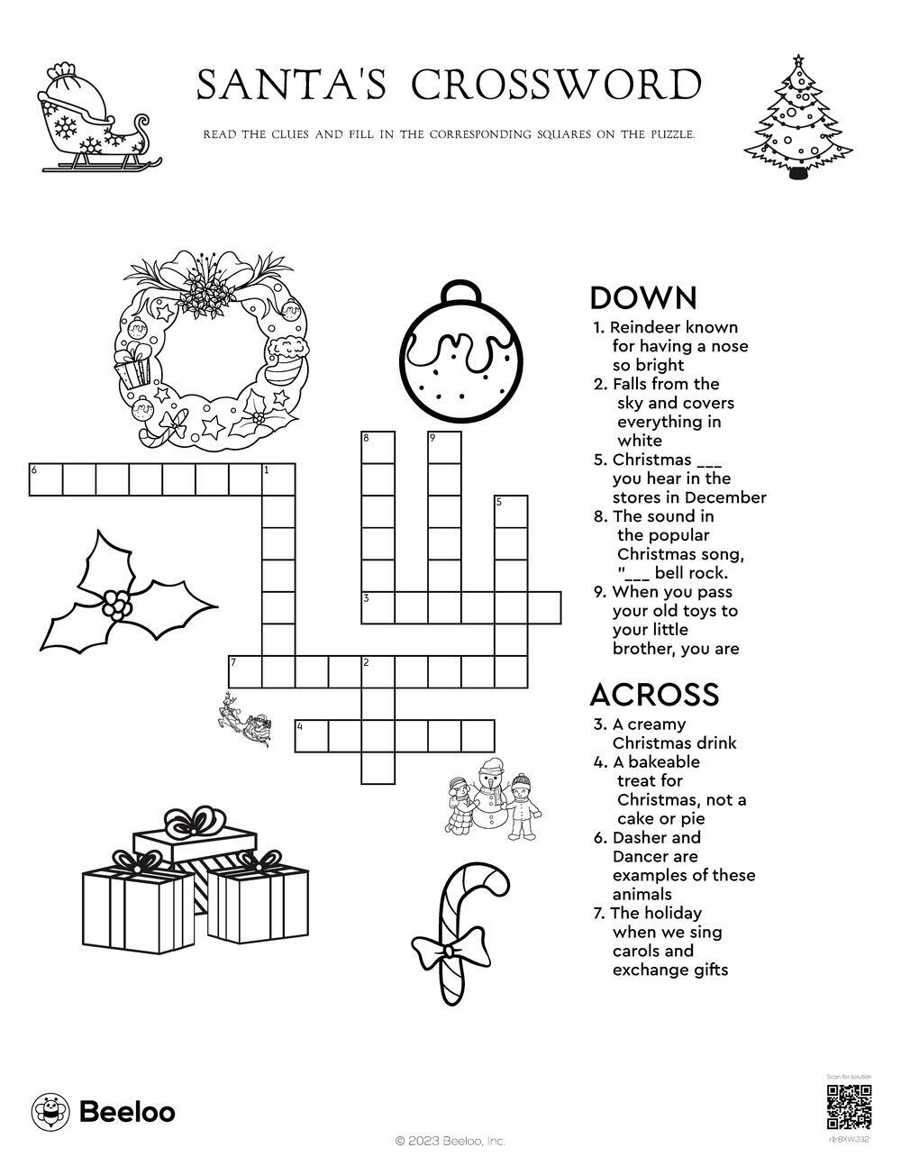 Santa&amp;#039;S Crossword • Beeloo Printable Crafts And Activities For Kids intended for Sing A Song Of Christmas Crossword Puzzle