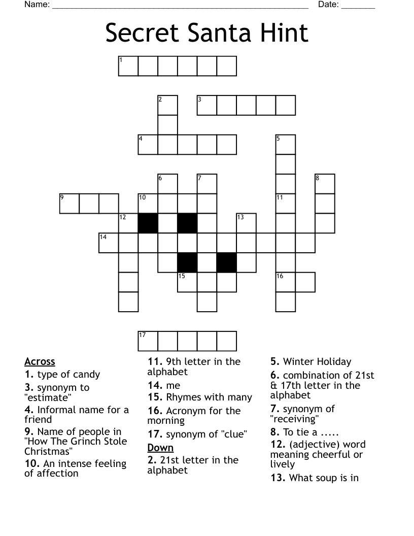 secret santa hint crossword wordmint intended for adjective with christmas crossword clue Secret Santa Hint Crossword - Wordmint intended for Adjective with Christmas Crossword Clue