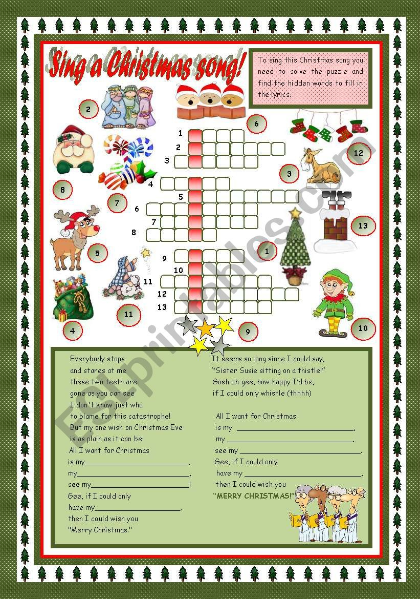 Sing A Christmas Song! - Esl Worksheetmariaolimpia intended for Sing A Song Of Christmas Crossword Puzzle