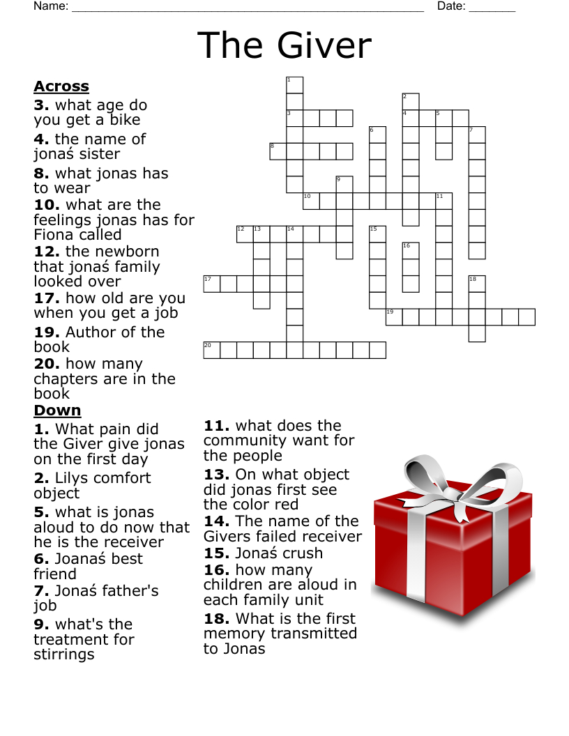 The Giver Crossword - Wordmint inside Classic Christmas Gift Crossword
