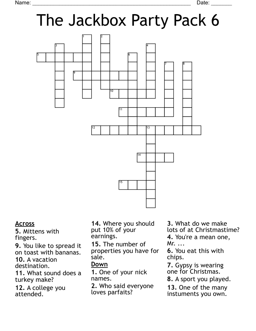 The Jackbox Party Pack 6 Crossword - Wordmint inside Christmas Time Sale Crossword
