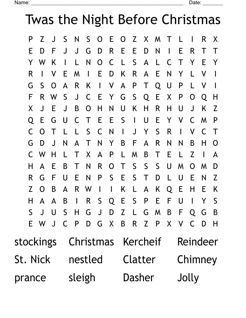 Twas The Night Before Christmas Word Search - Wordmint for Twas The Night Before Christmas Crossword Puzzle