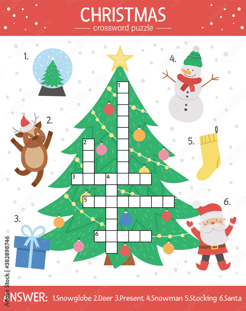 Vector Christmas Crossword Puzzle For Kids. Simple Quiz With within Traditional Christmas Decoration Crossword