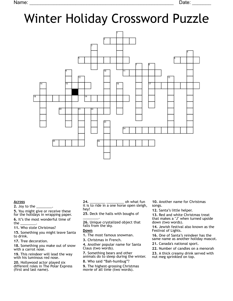 Winter Holiday Crossword Puzzle - Wordmint for Christmas Holiday Crossword Puzzle