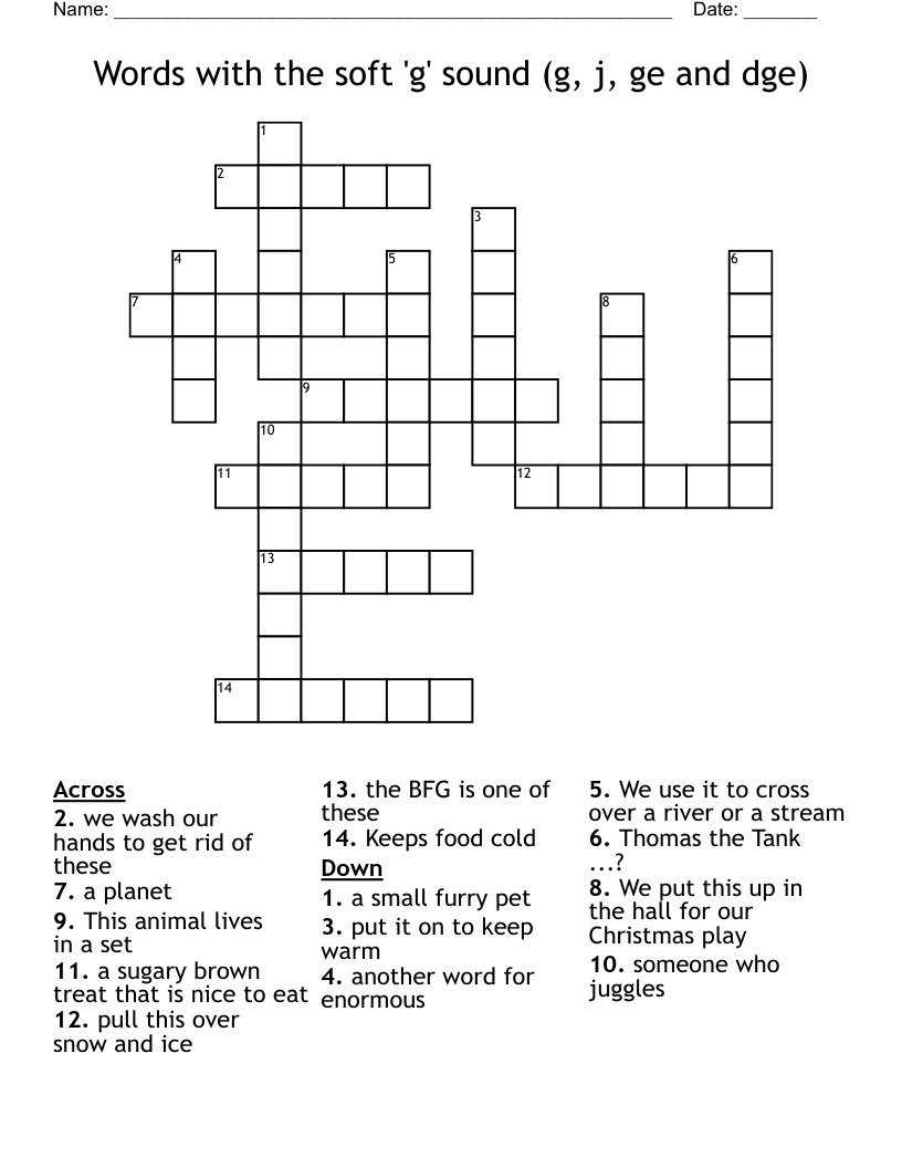 Words With The Soft &amp;#039;G&amp;#039; Sound (G, J, Ge And Dge) Crossword - Wordmint pertaining to We Need a Little Christmas Musical Crossword