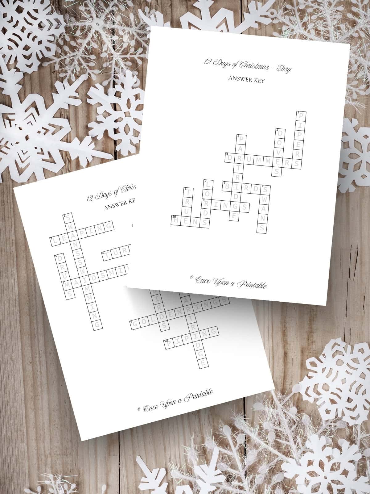 12 Days Of Christmas Crossword Puzzles