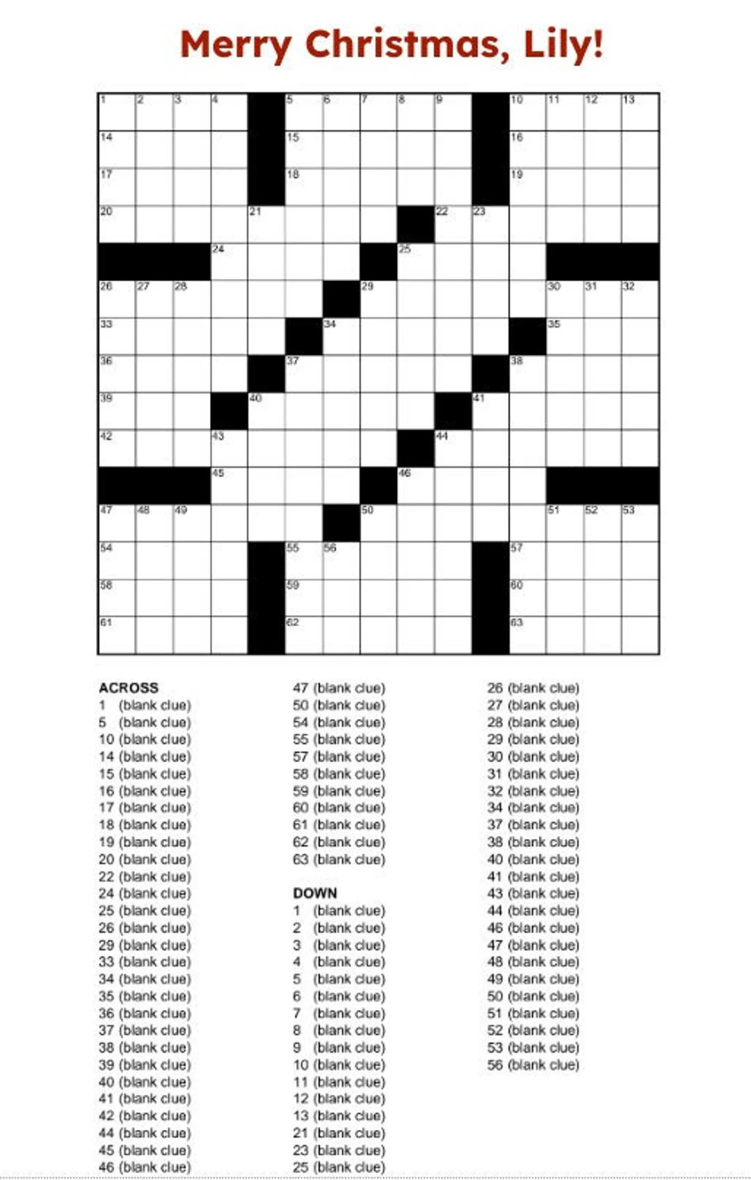 20 Holiday Personalized Crossword Puzzle