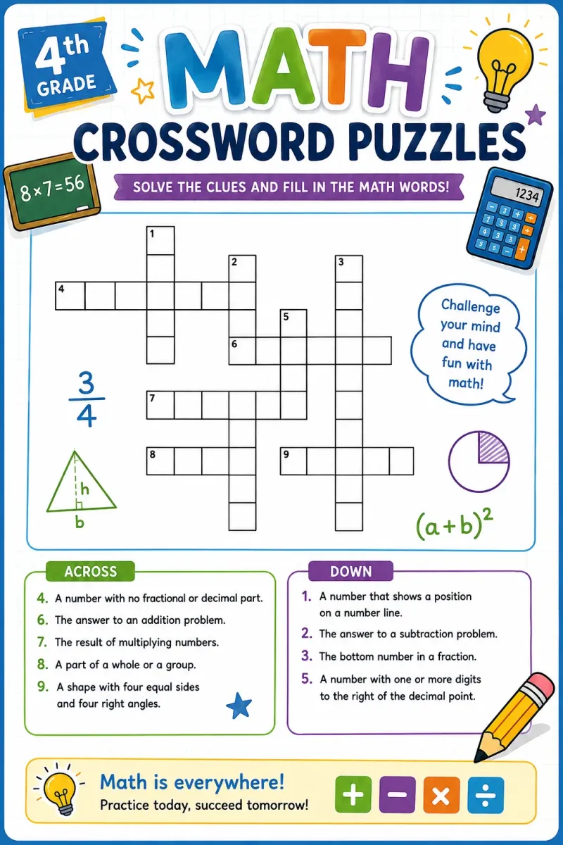 4th Grade Math Vocabulary Crossword Puzzles 4th Grade Math Vocabulary Crossword Puzzles