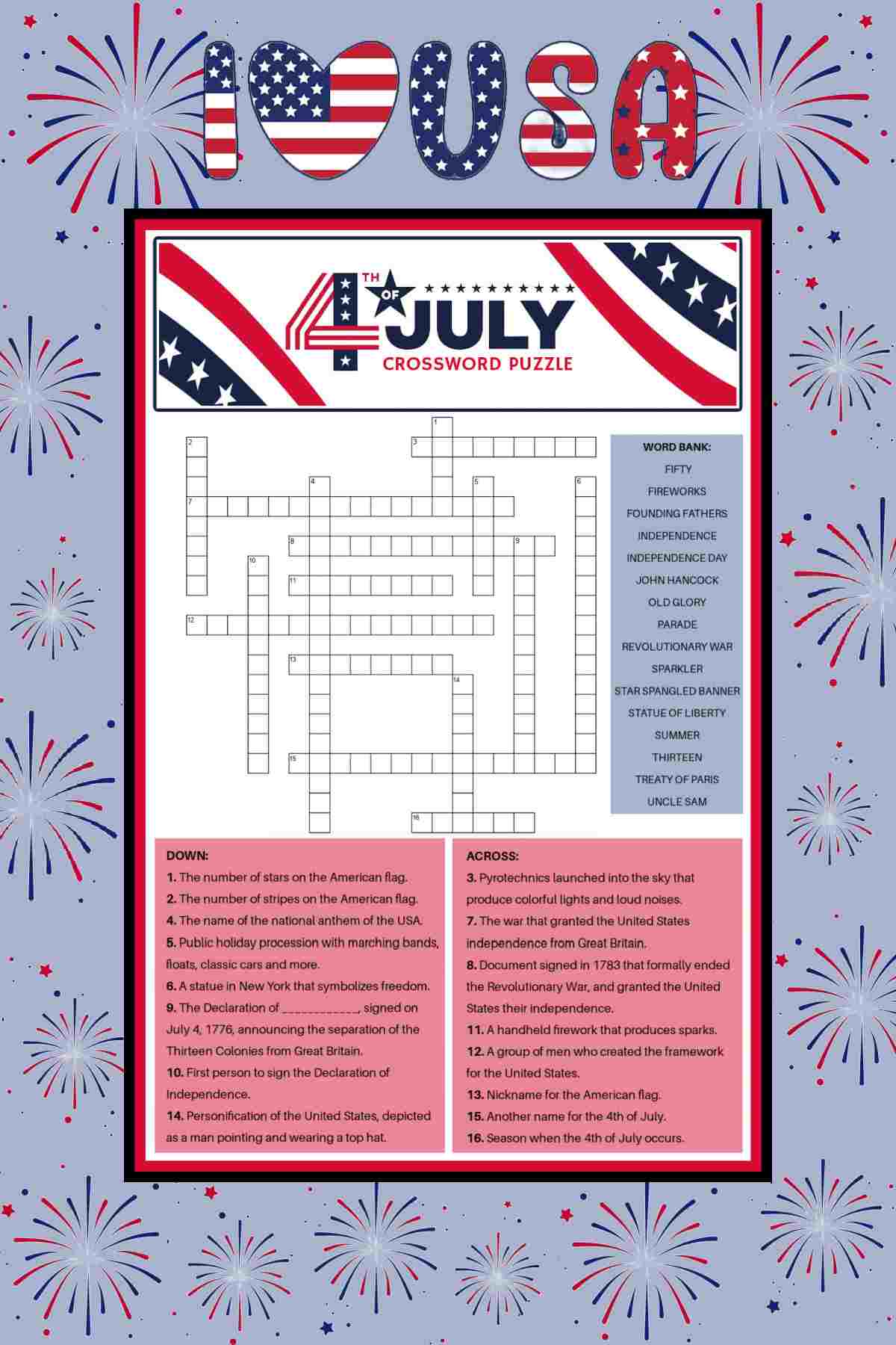 4th Of July Crossword Puzzle