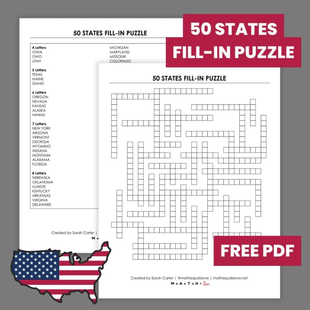 50 States Fill In Puzzle