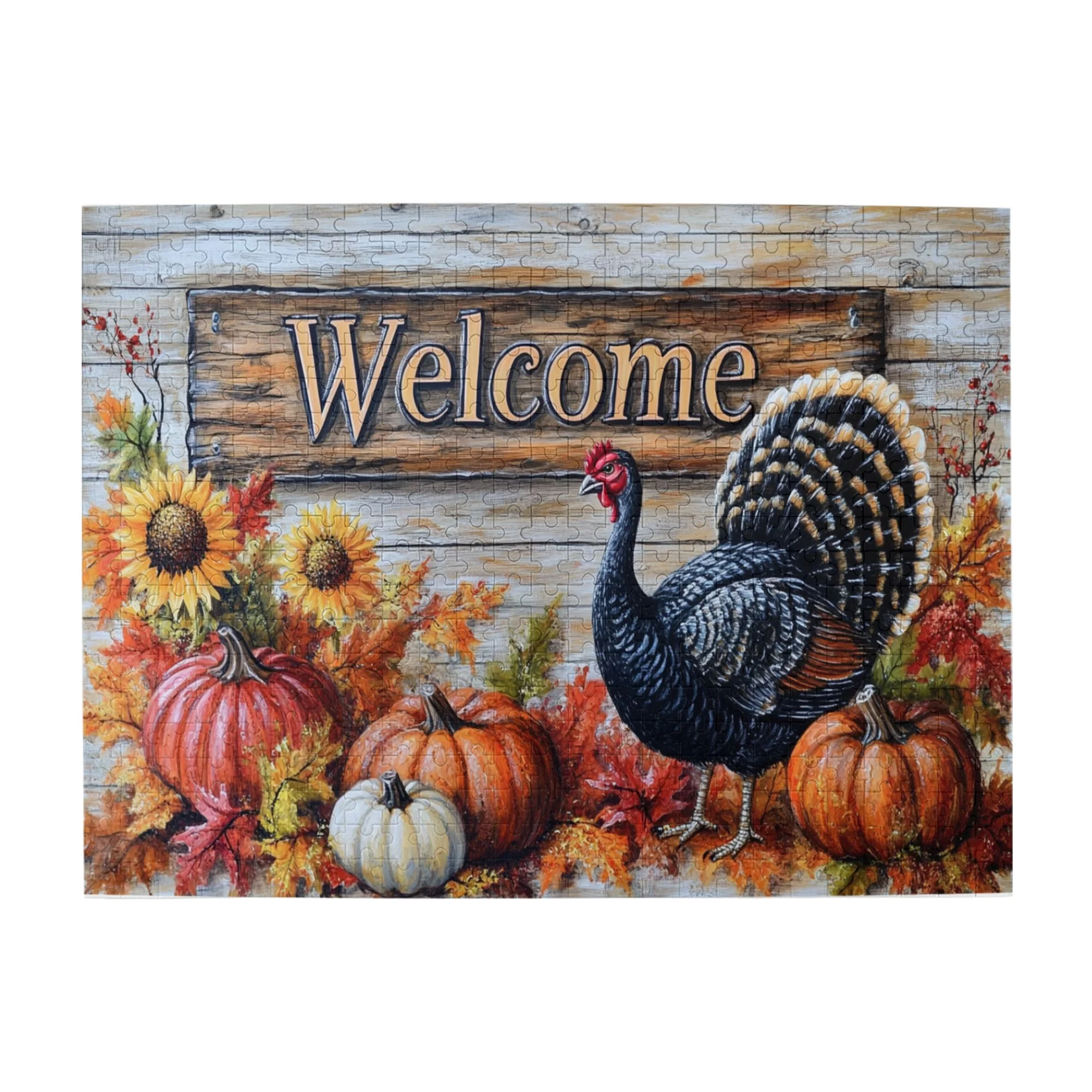 500 Pcs 500 Piece Thanksgiving Puzzle Turkeys Pumpkin Welcome Slogan Classic Holiday Gifts Challenging Brain Exercise 500 Piece Jigsaw Puzzle Adults