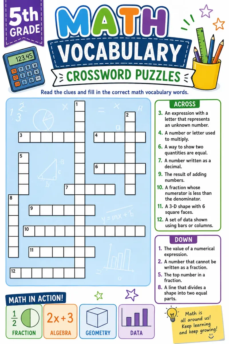 5th Grade Math Vocabulary Crossword Puzzles 5th Grade Math Vocabulary Crossword Puzzles