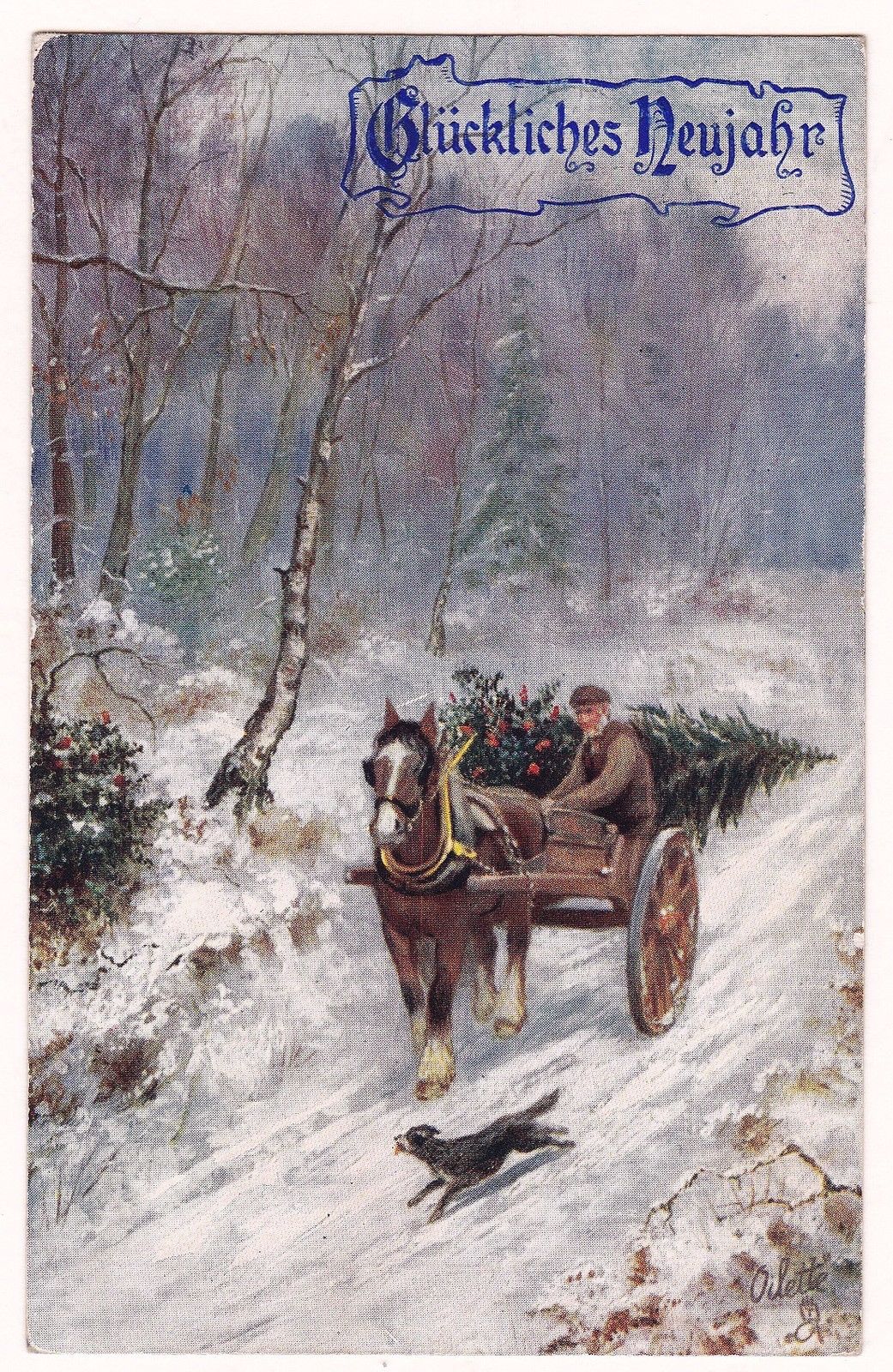 79155 Horse Drawn Cart Going Left With Man And Christmas Tree