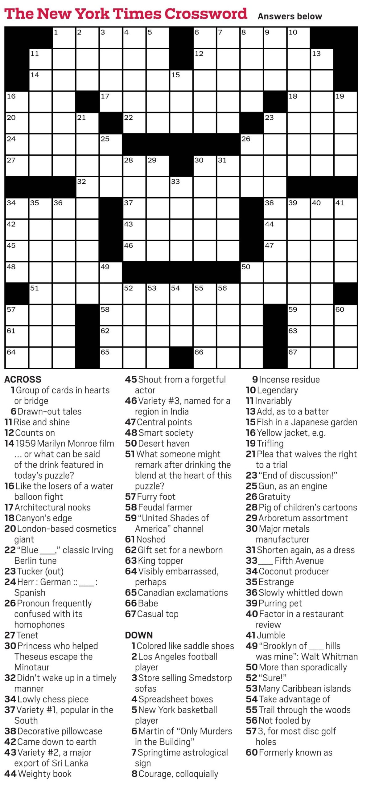 daily news printable crossword puzzles