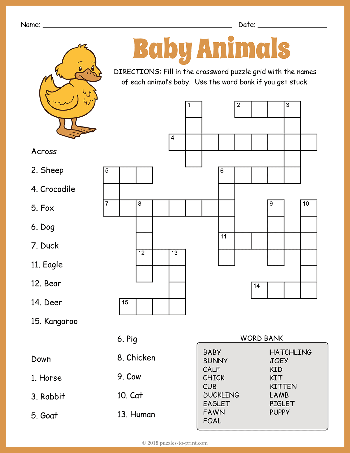 Baby Animals Crossword shtml