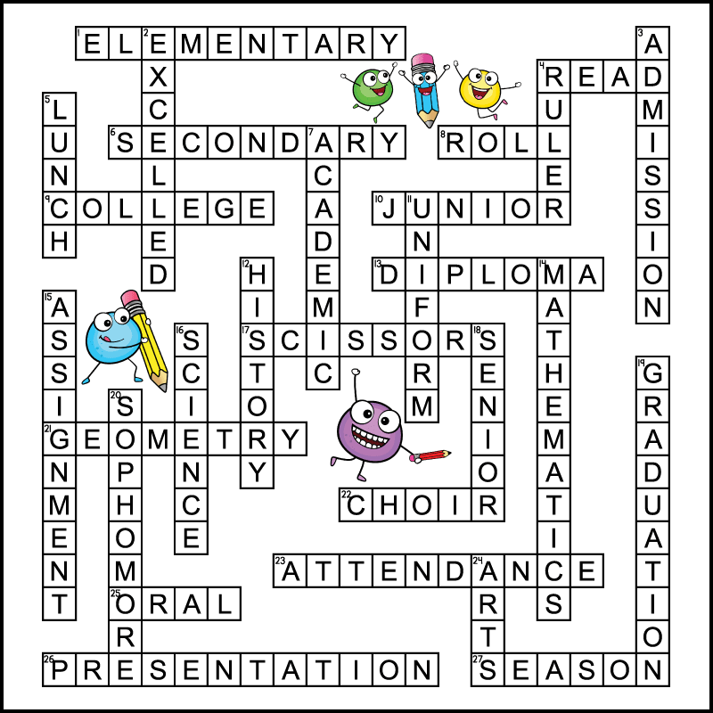 Back To School Crossword Middle School