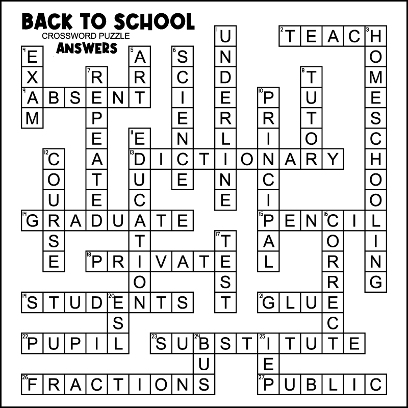 Back To School Crossword Puzzle Back To School Crossword Puzzle