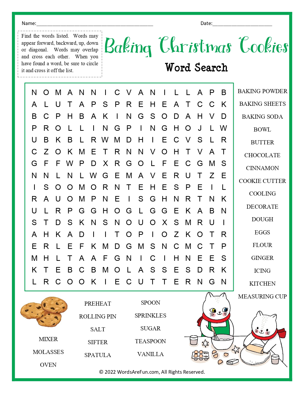 Baking Christmas Cookies Word Search